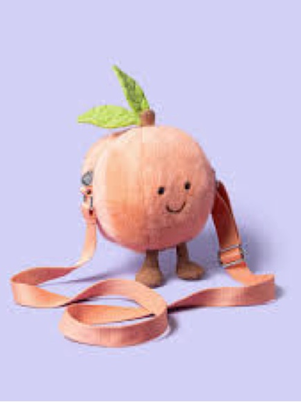 Jellycat Peach Plush Crossbody Bag in Peach with Green Leaf Accent